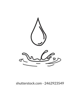gotitas de agua dibujadas a mano con salpicaduras de agua aisladas. estilo de garabato de gota de agua negra sobre fondo blanco