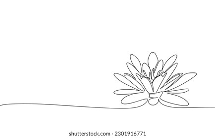 Handgezeichnete Wasserlilie. Eine Linie durchgehende Wasserlililililie. Line Art Blume. Rahmenvektorgrafik.