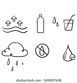 hand drawn Water line icons set illustration with doodle concept symbol vector