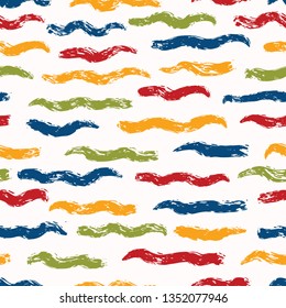 Hand drawn water waves stripes seamless pattern. Sketchy organic ocean sea texture vector illustration. Traditional portual lisbon sardine festival backdrop.Red blue yellow green kid decor background