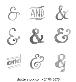 Hand drawn watercolor ampersands set for your design