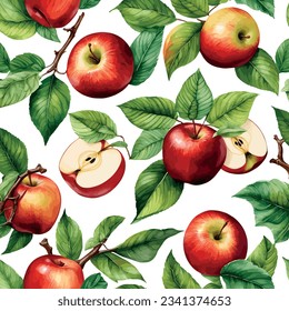 Hand drawn watercolor apple painting on white background. Fruit vector illustration. Pattern watercolor fruit.