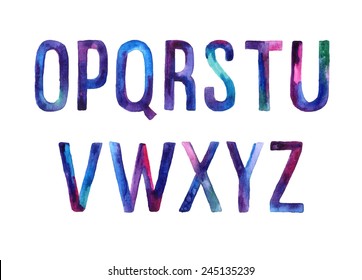 Hand drawn watercolor artistic font, letters O-Z - Shutterstock ID 245135239