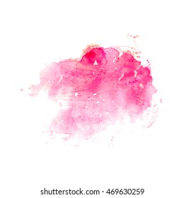 Hand drawn watercolor background. Bright grunge pink paint stain. Vector template for lettering and graphics.
