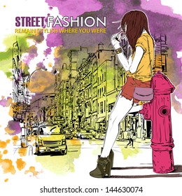 7,549 Color drawing girl in city Images, Stock Photos & Vectors ...