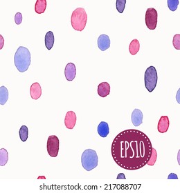 The hand drawn watercolor background with oval colorful dots. Seamless vector pattern for your design. 