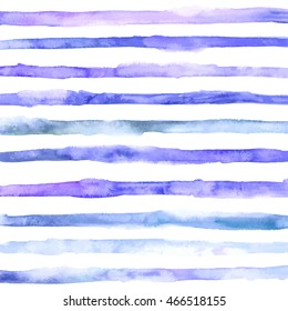 Hand drawn watercolor background. Striped design in blue nautical colors. Vector template for motivational text.