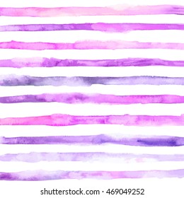 Hand drawn watercolor background. Striped design in pink and purple colors. Vector template for motivational text.