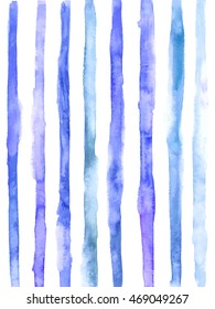 Hand drawn watercolor background. Striped vertical design in blue nautical colors. Vector template for motivational text.