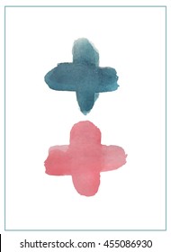 Hand drawn watercolor background - vector - blue and pink  plus element.
