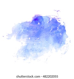 Hand drawn watercolor background. Vector template for artistic design in blue color.