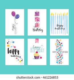 Hand drawn watercolor birthday greeting cards collection. Vector illustration concepts for website banners and print material.