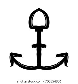 Hand drawn watercolor black anchor on a white background. Grunge anchor icon