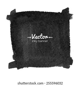 Hand drawn watercolor black banner. Vector EPS 10. Isolated.