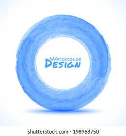 Hand drawn watercolor blue light circle, vector design element 