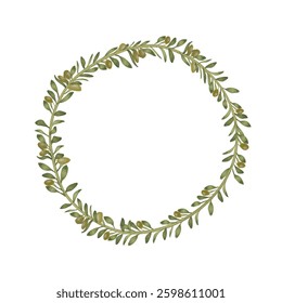 Hand drawn watercolor botanical olive wreath