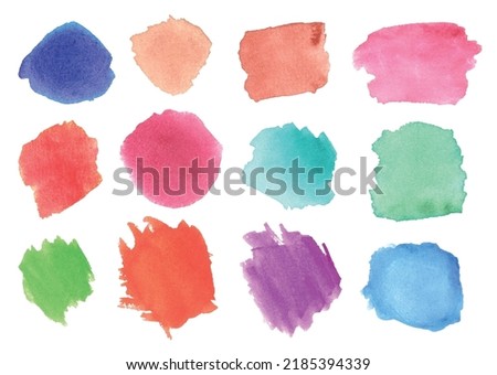 Hand drawn watercolor brush different colors vector set, isolated on white background, watercolor textured backdrop, watercolor drop