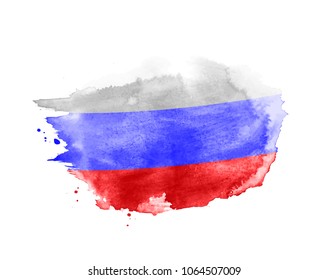 Hand Drawn Watercolor Brush Paint Russian Flag Background, Textured Art Illustration with Place for Sample Text. Vector Illustration EPS10