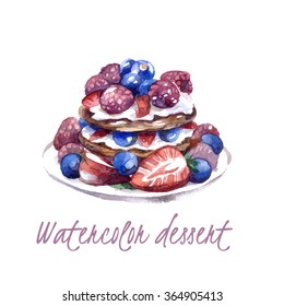 Hand drawn watercolor cake. Vector illustration