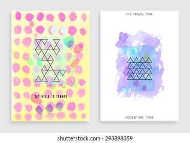 Hand drawn watercolor cards. Vector template for posters, flyers and other designs.