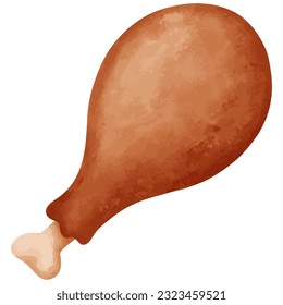 Hand drawn watercolor cartoon chicken leg drumstick element illustration.