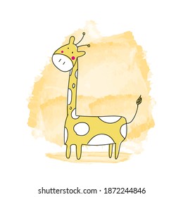 Hand drawn watercolor cartoon giraffe animal on white background