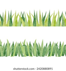 Hand drawn watercolor cartoon grass horizontal border. Vector lawn illustration