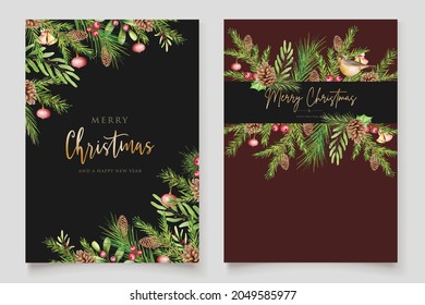 hand drawn watercolor christmas background set