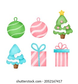 Hand drawn watercolor Christmas decoration set.