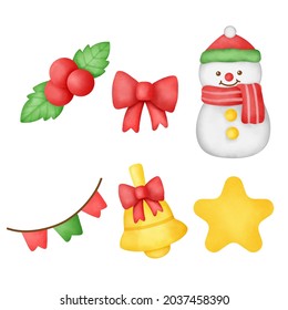 Hand drawn watercolor Christmas elements set.