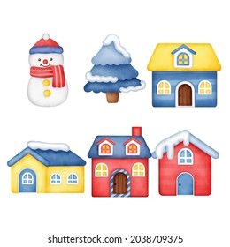 Hand drawn watercolor Christmas house .