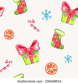 Hand drawn watercolor christmas seamless pattern 