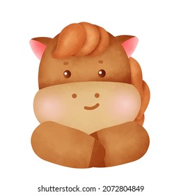 Hand drawn watercolor cute horse character.
