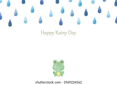 Hand Drawn Watercolor Cute Rainy Season Postcard (Horizontal) - Vector Image