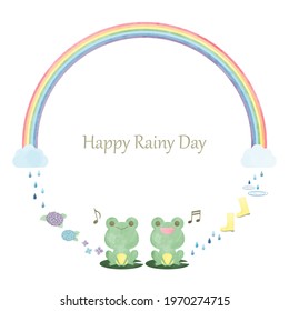 Hand Drawn Watercolor Cute Rainy Season Monsoon Season Circle Frame - Vector Image