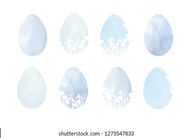 Hand drawn watercolor eggs silhouettes kit, small spring, easter elements set white isolated