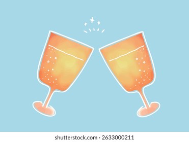 Hand drawn watercolor fizzy drink illustrations making a toast