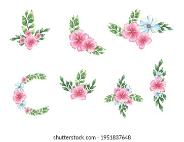 Hand drawn Watercolor Floral Art set