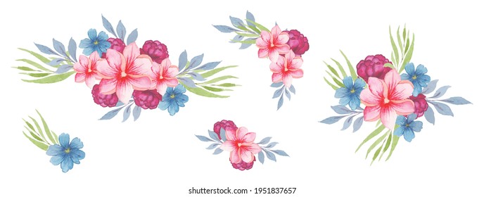 Hand drawn Watercolor Floral Art set