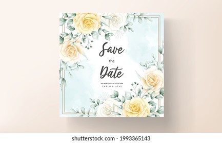 Hand Drawn watercolor floral frame wedding invitation card