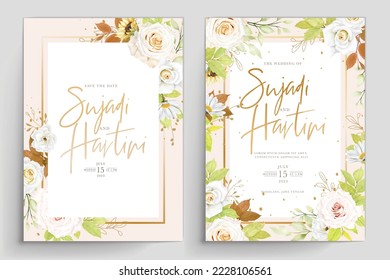 hand drawn watercolor floral and leaves background wedding card design