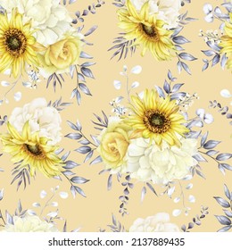 Hand drawn watercolor floral seamless pattern