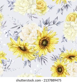 Hand drawn watercolor floral seamless pattern