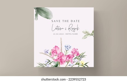 tarjeta de invitación de boda floral acuarela de color mano