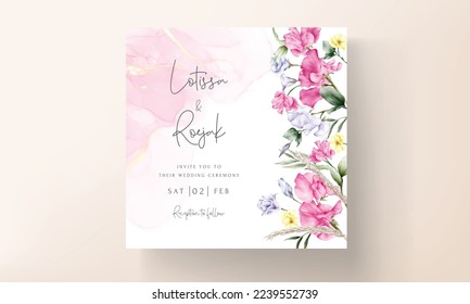 hand drawn watercolor floral wedding invitation card