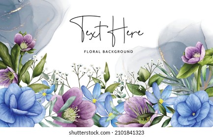 Hand drawn watercolor flowers and leaves background