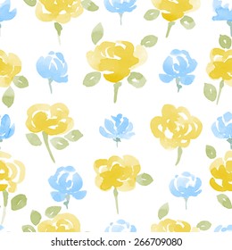 Hand Drawn Watercolor Flowers seamless Pattern. Vector Illustration