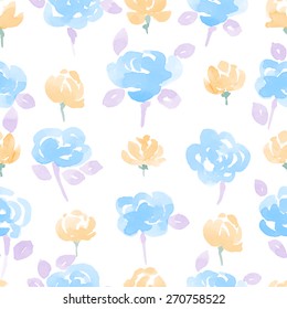 Hand Drawn Watercolor Flowers seamless Pattern. Vector Illustration