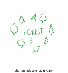 Hand drawn watercolor forest emblem