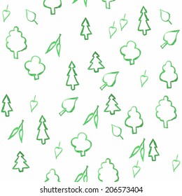 Hand drawn watercolor forest pattern